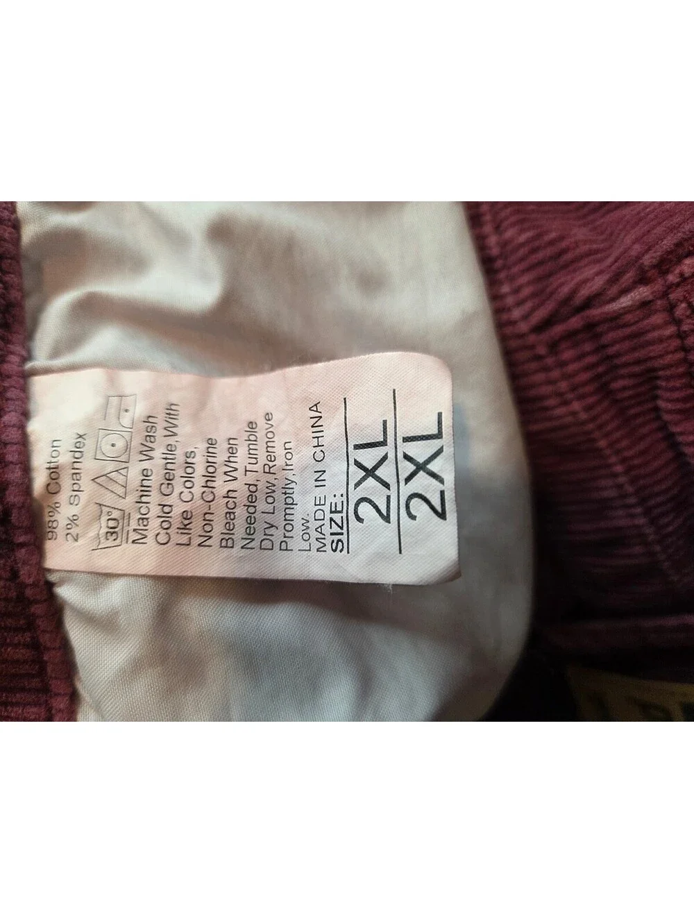 bestwind Burgundy Corduroy Jeans with Distressed Knees, Size 2XL